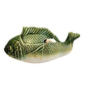 Fish-Shaped 2qt. Ceramic Soup Tureen with Serving Spoon 1950s Vintage Fish Lover